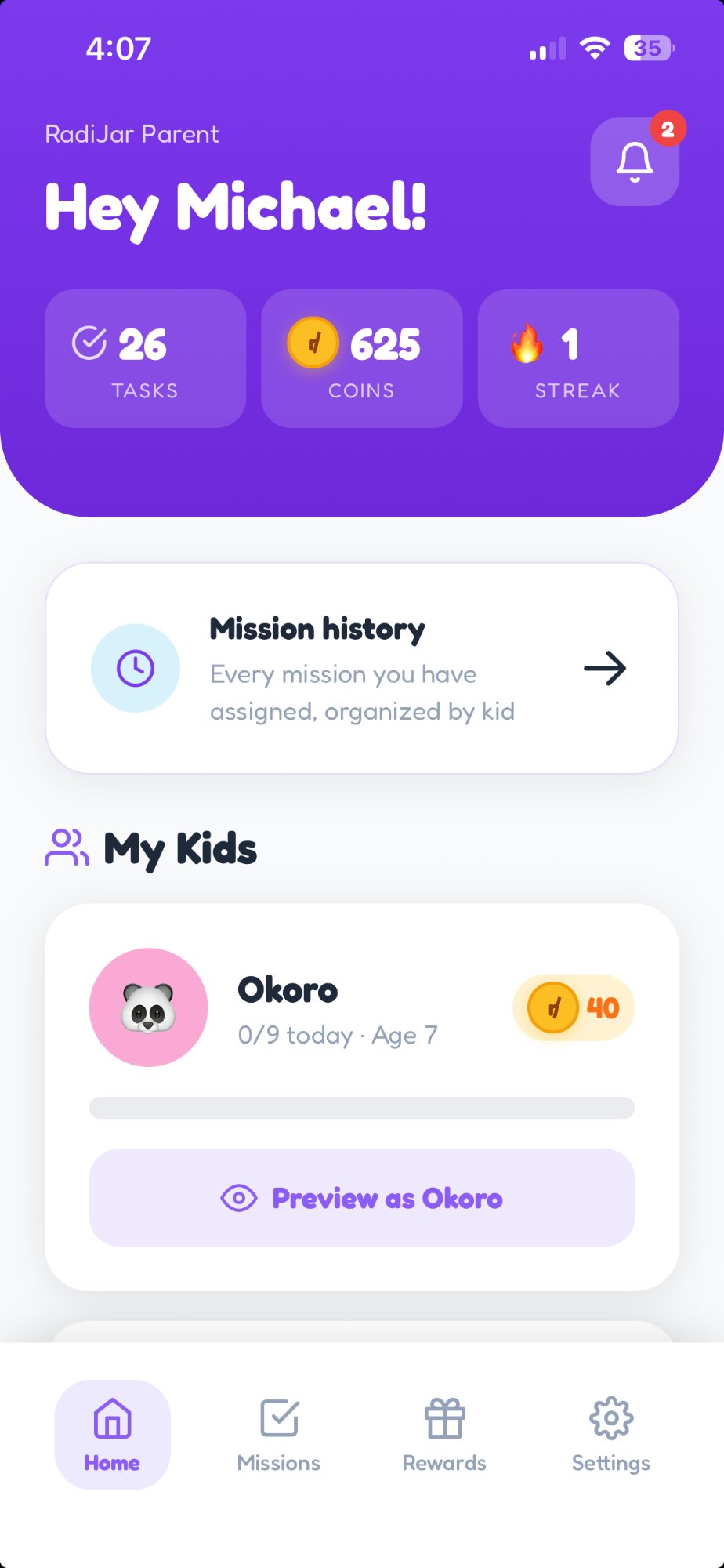Parent dashboard